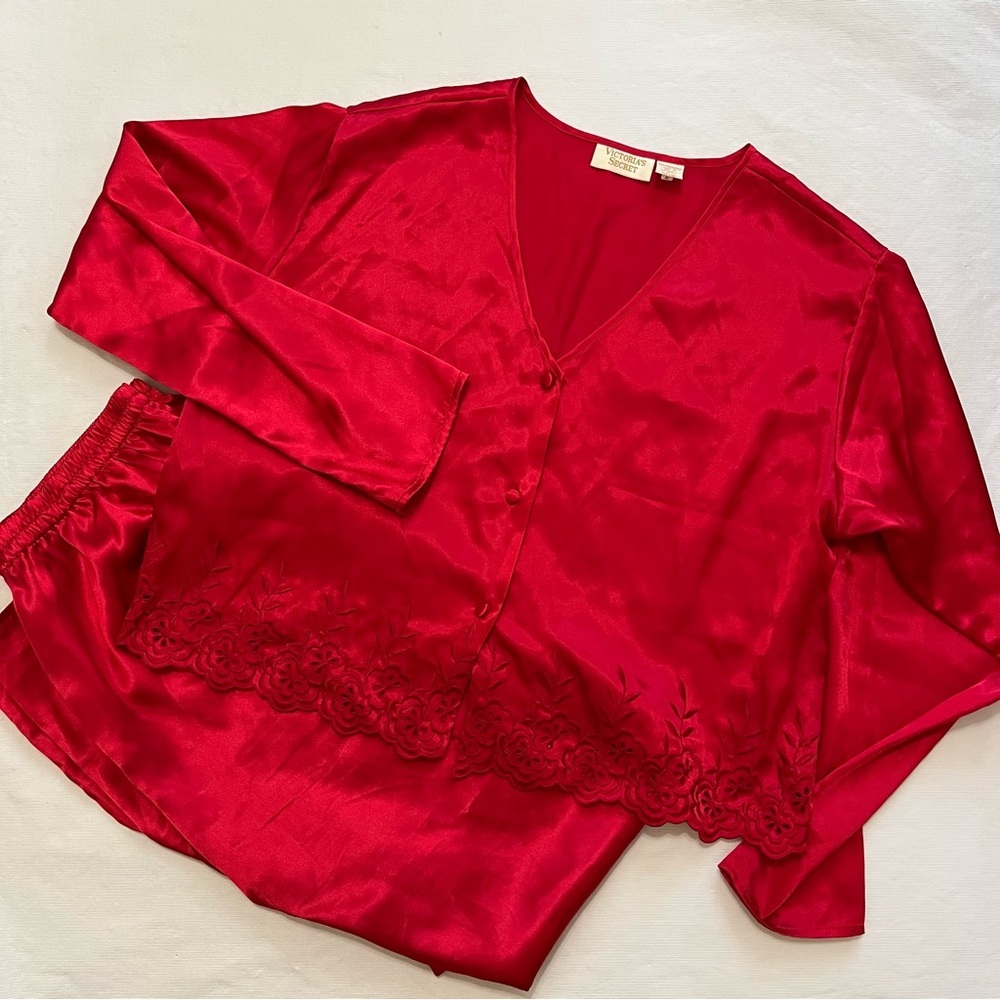 Vintage Victoria’s Secrets Gold Label Red Satin Pajama Set